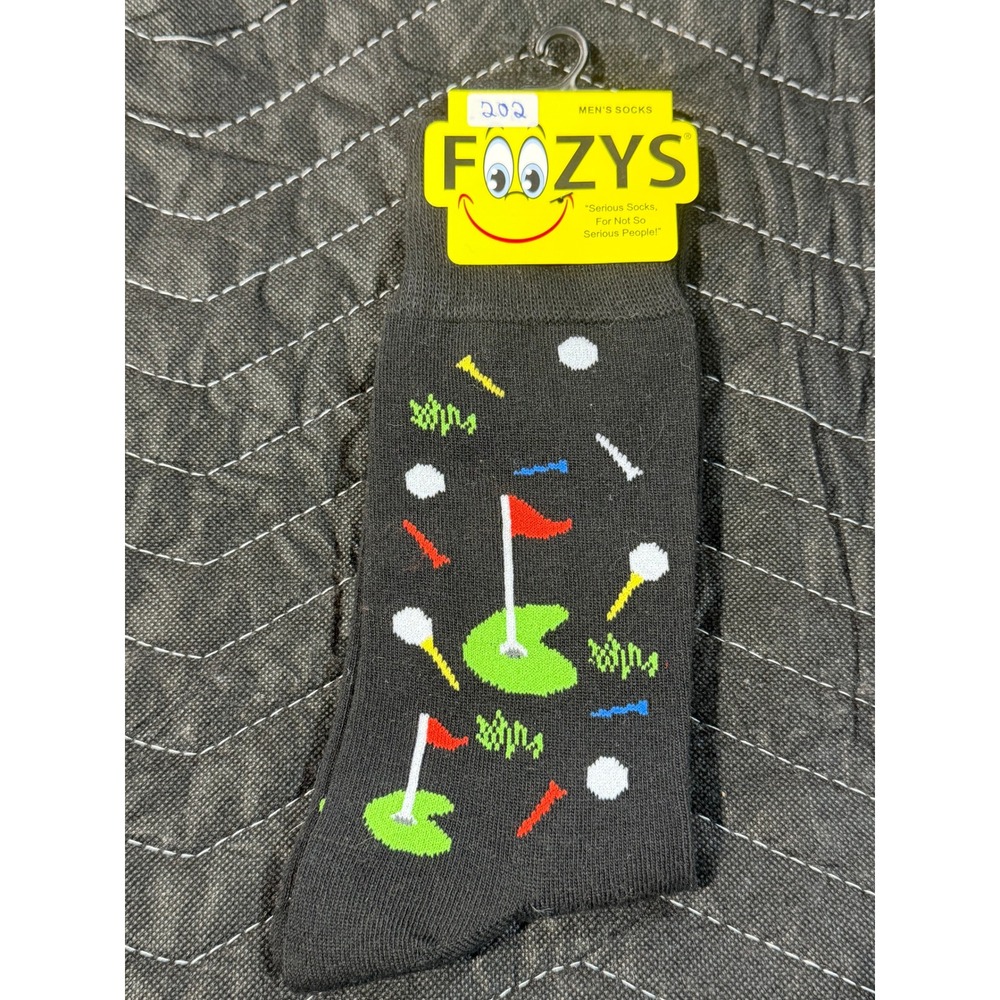 Foozys Golf Crew Socks Mens 10-13‎ Gray New Novelty Sports Print FM-03